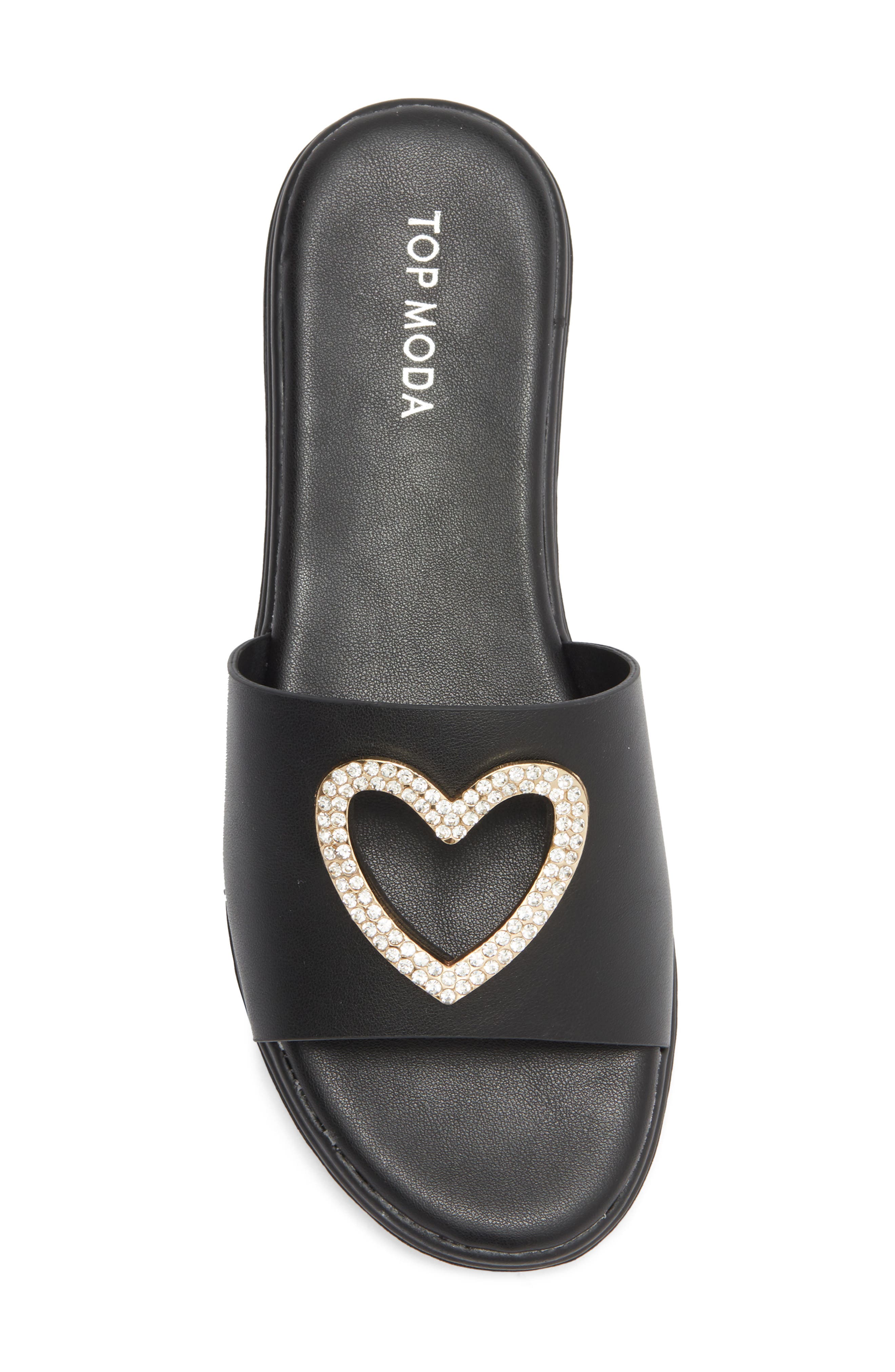 TOP MODA Genova Heart Slide Sandal, Alternate, color, Black Pu