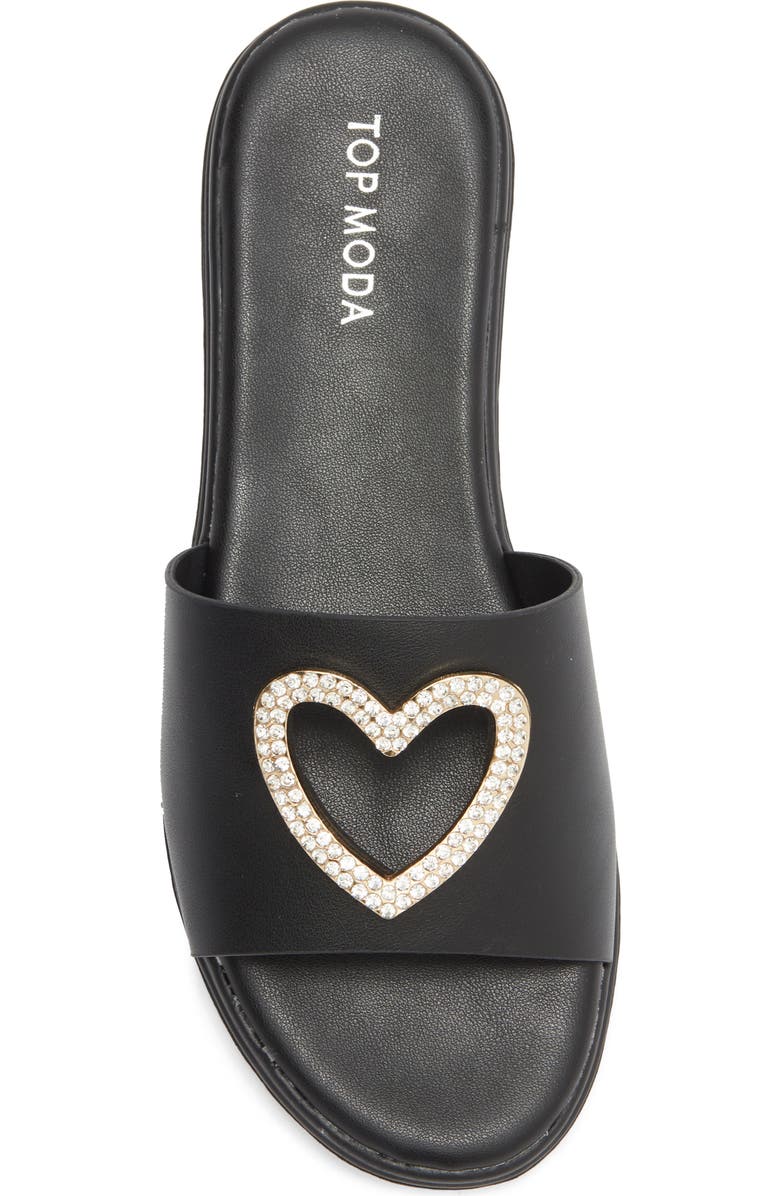 TOP MODA Genova Heart Slide Sandal, Alternate, color, Black Pu
