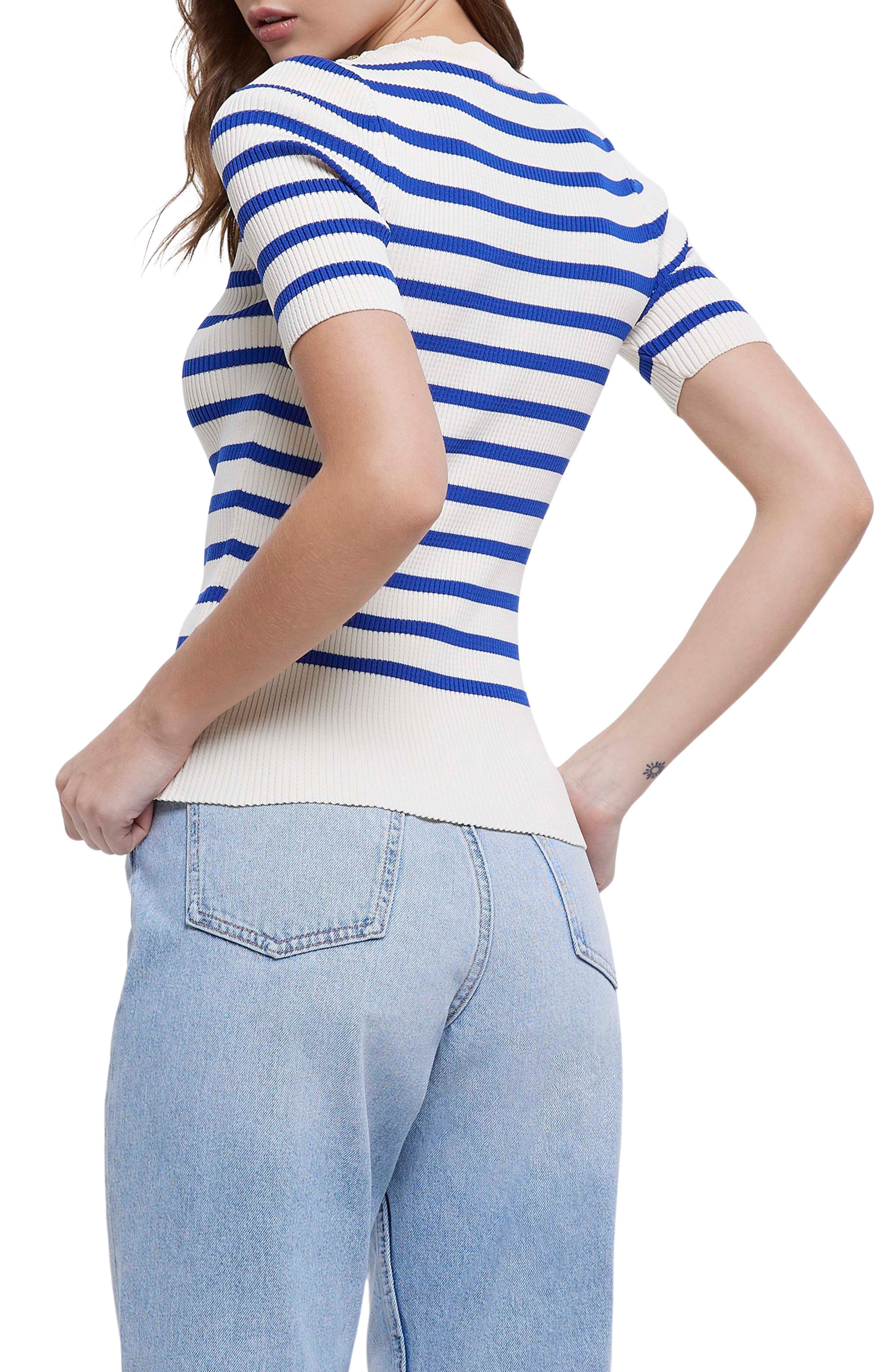 River Island Stripe Button Shoulder Rib Knit Top (Women) | Nordstrom