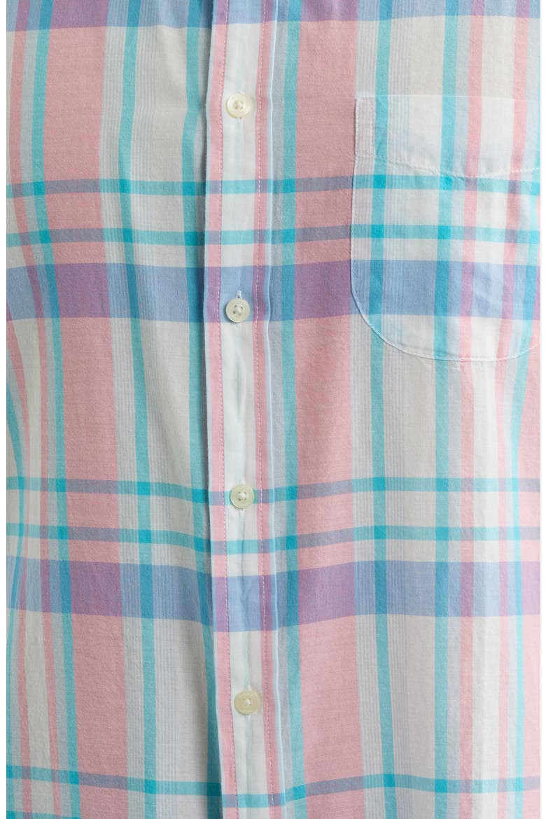 Daiquiri Plaid Cotton Short Sleeve Button-Up Shirt, Alternate, color, NEON ROSA
