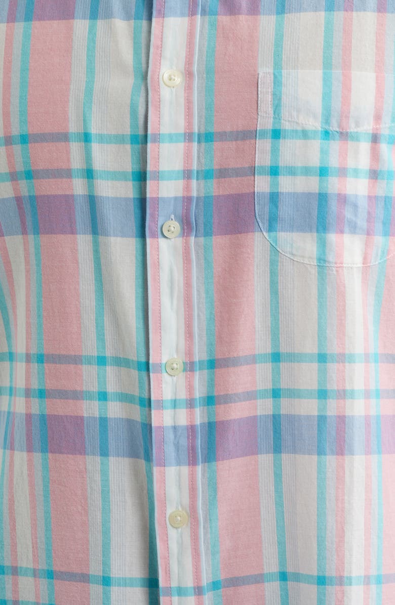vineyard vines Daiquiri Plaid Cotton Short Sleeve Button-Up Shirt, Alternate, color, Neon Rosa