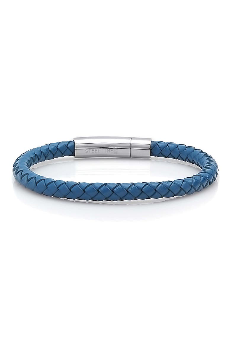 Men's Braided Leather Bracelet, Main, color, BLUE
