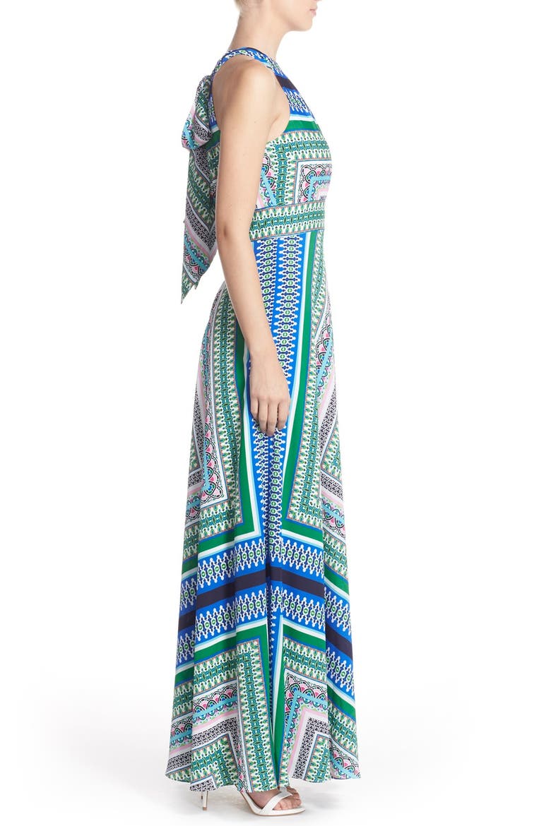 Scarf Print Chiffon Maxi Dress, Alternate, color, BLUE GREEN PRINT