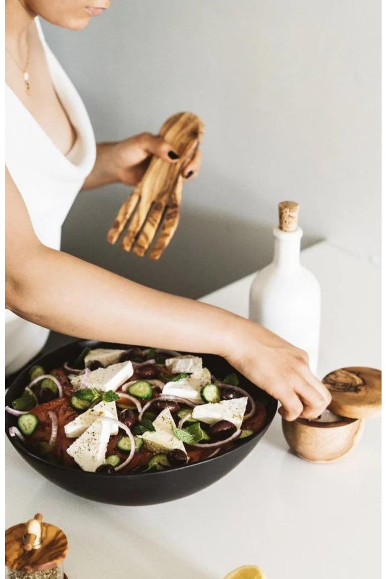 Olive Wood Salad Servers Flat Forks Set, Alternate, color, Natural