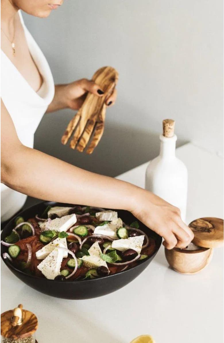 Gharyan Stoneware Olive Wood Salad Servers Flat Forks Set, Alternate, color, Natural