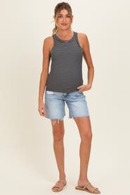PinkBlush Distressed Frayed Hem Midi Maternity Jean Shorts