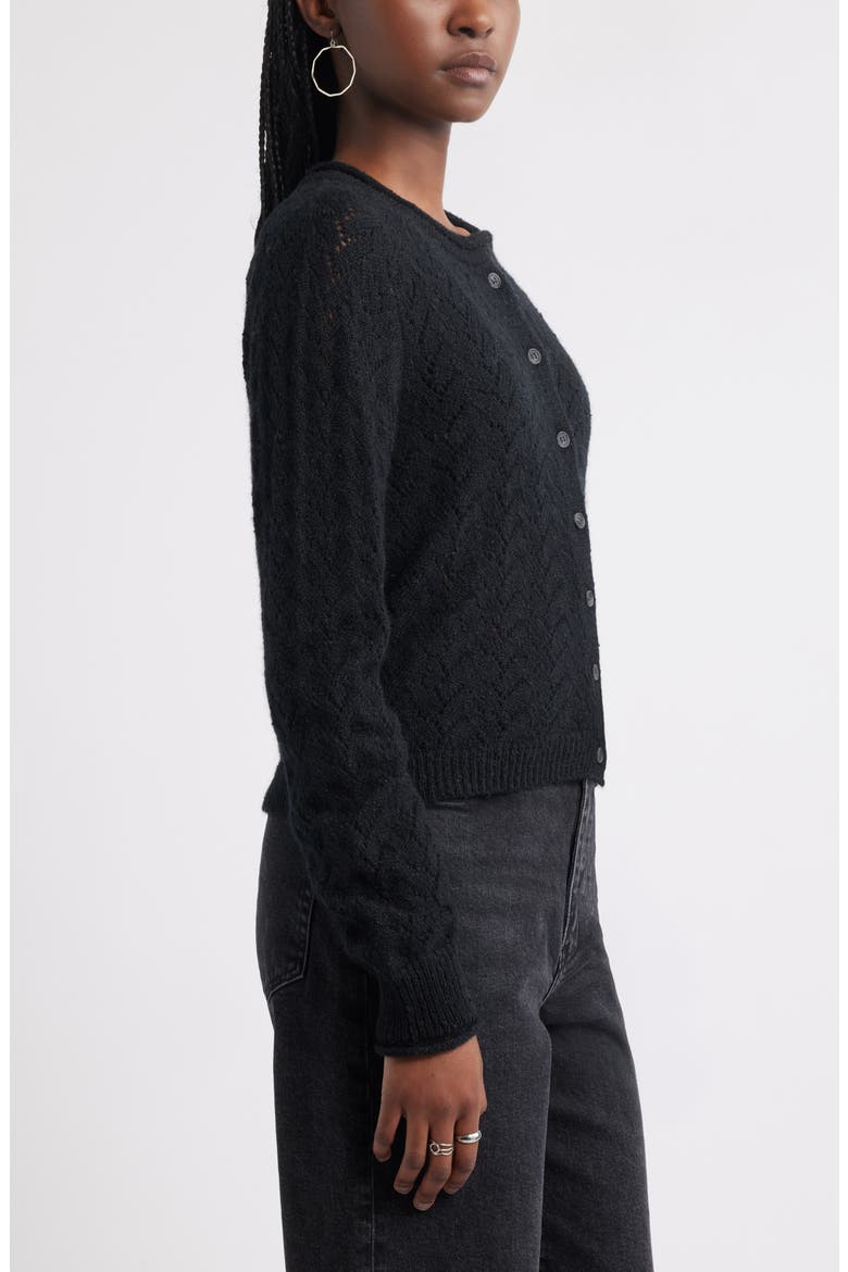 Nep Pointelle Cardigan, Alternate, color, BLACK