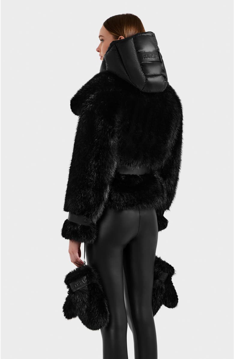 Rudsak Chloe Faux Fur Jacket with Puffer Hood, Alternate, color, Black