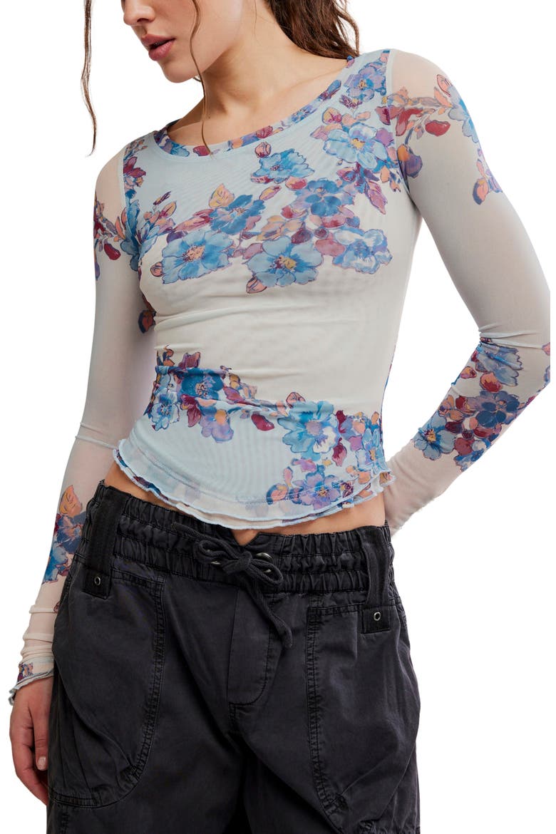 Lilly Print Long Sleeve Mesh Top, Main, color, FROST COMBO