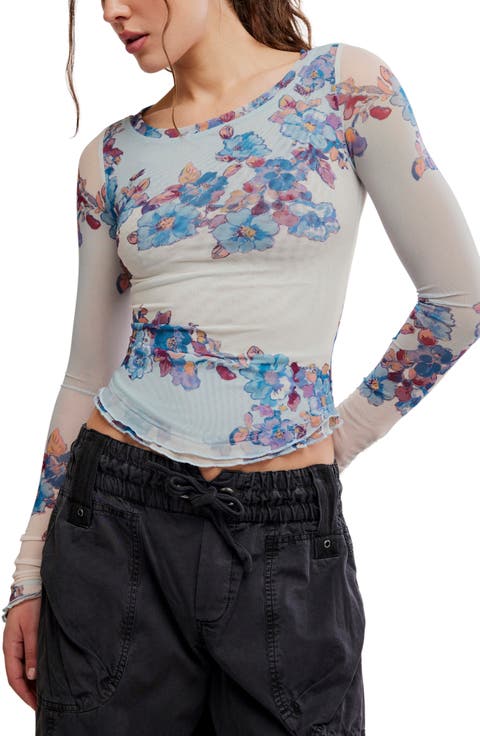 Lilly Print Long Sleeve Mesh Top