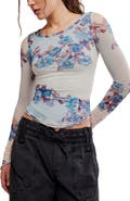 Free People Lilly Print Long Sleeve Mesh Top