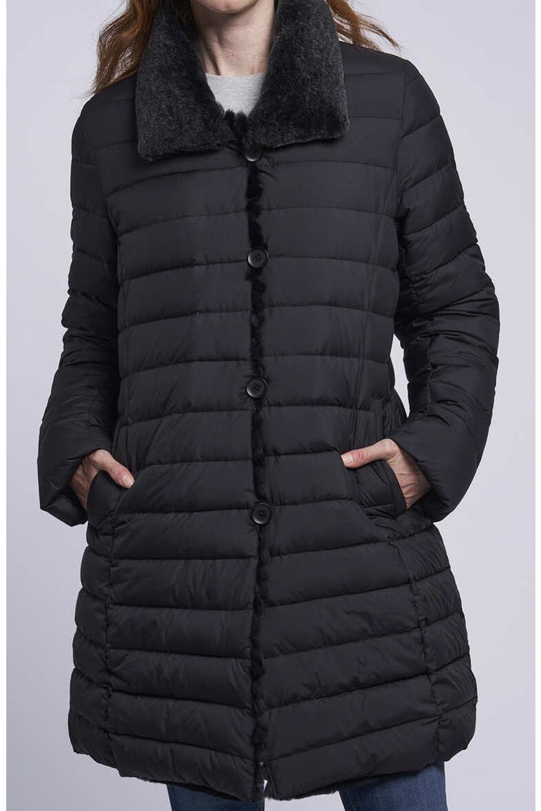 Reversible Down & Genuine Shearling Coat, Alternate, color, BLACK