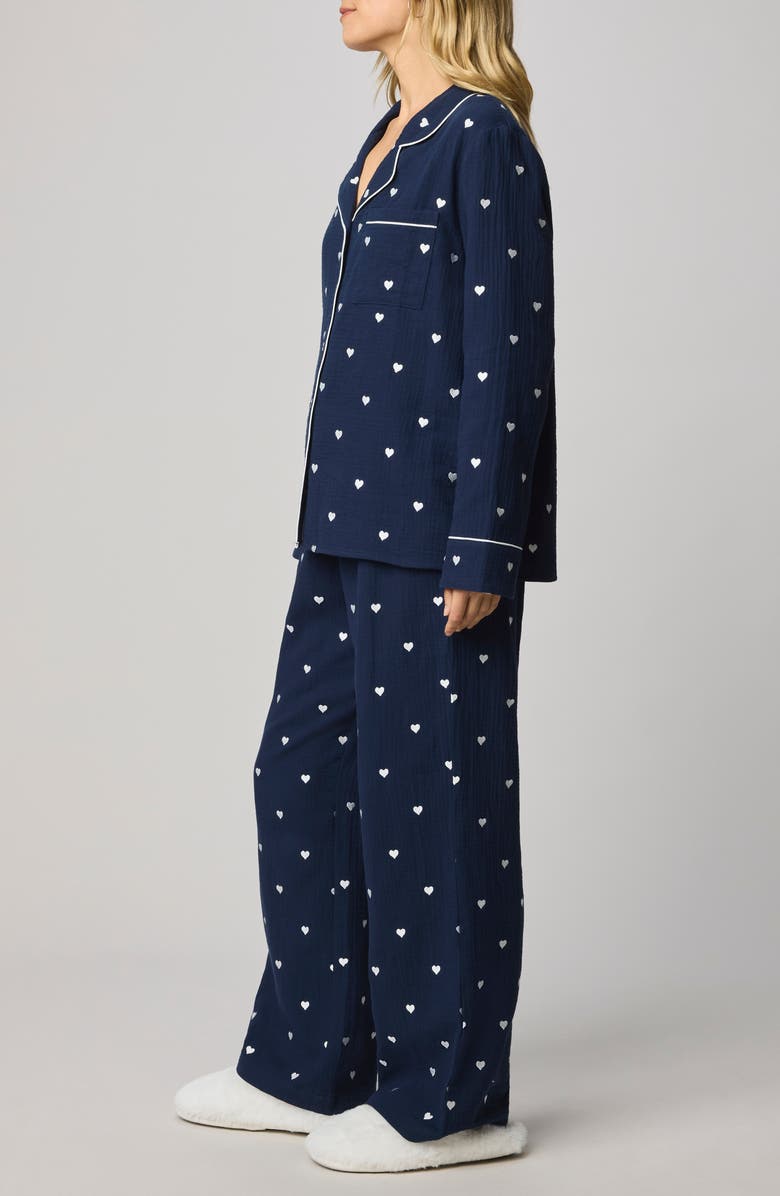 Splendid Lottie Love Cotton Gauze Pajamas, Alternate, color, Navy Blue/ White