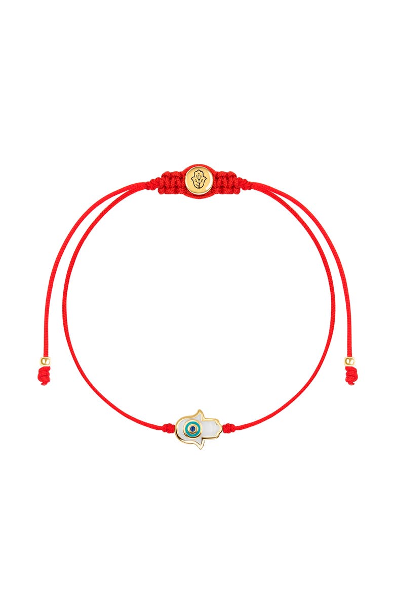 Karma and Luck Charismatic Personality - White Enamel Hamsa Red String Bracelet, Main, color, Red/Gold/White/Turquoise