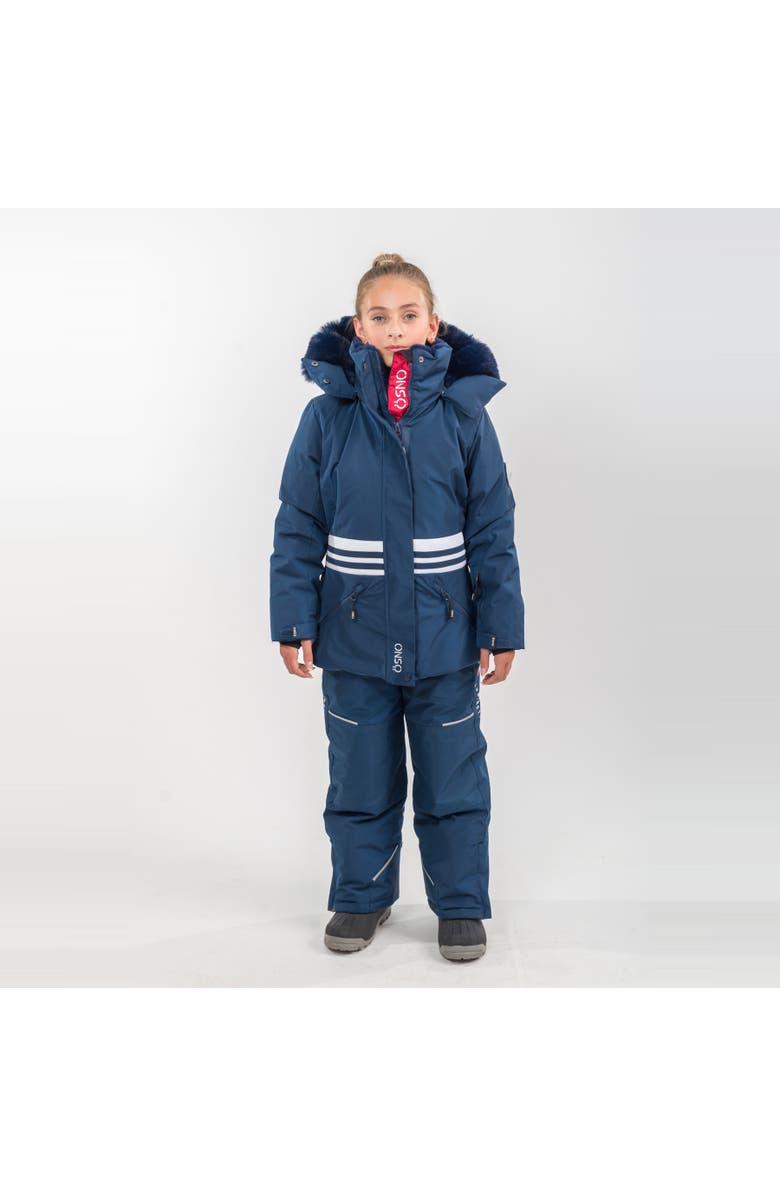 ÖSNO Karina Luxury Snowsuit Jacket and Snowpant, Alternate, color, With Navy Blue Fur