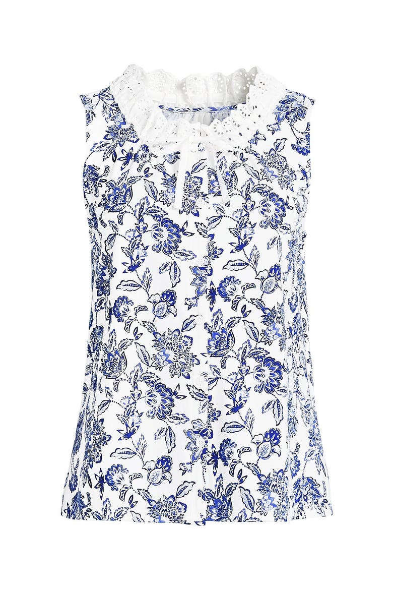 Lightweight Jersey Button Front Lace Trim Tank, Alternate, color, Ivory/Blue Vintage Floral