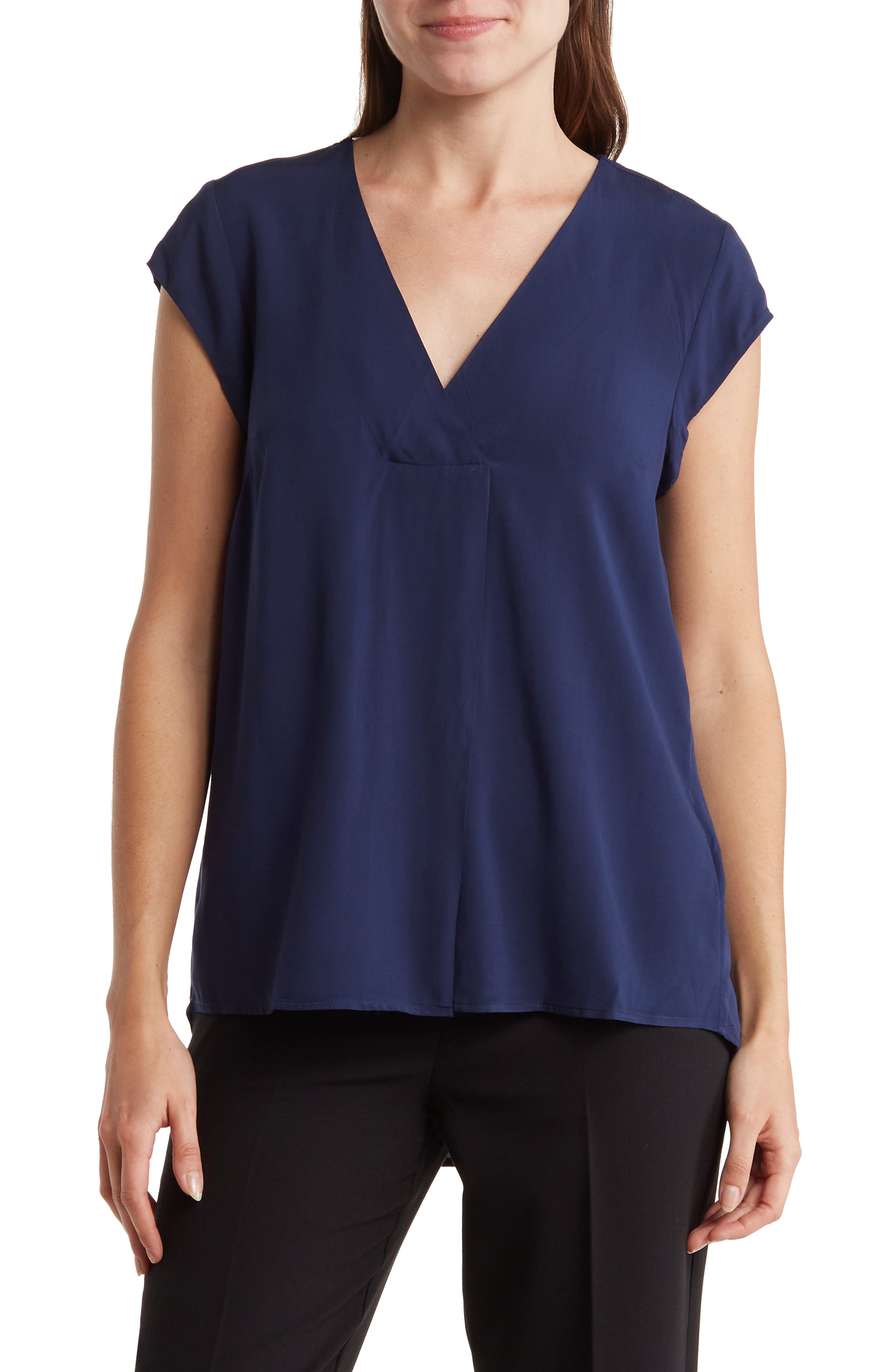DR2 by Daniel Rainn Inverted Pleat V-Neck Cap Sleeve Shirt (Women ...