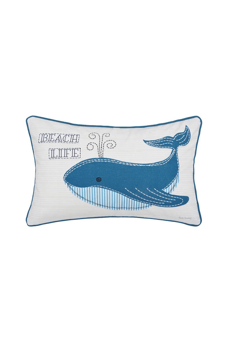 Whale Beach Life Printed and Applique Accent Throw Pillow, Main, color, Blue