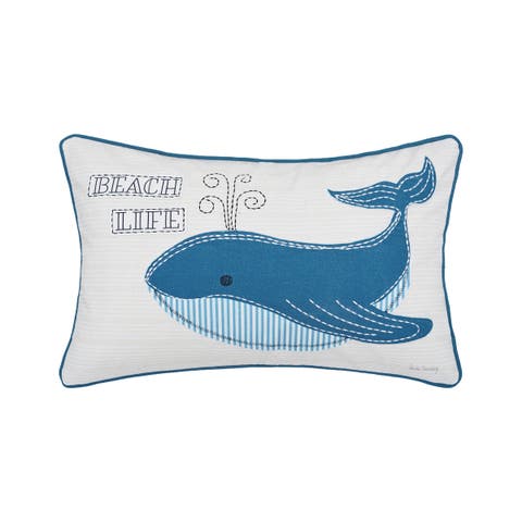 Whale Beach Life Printed and Applique Accent Throw Pillow