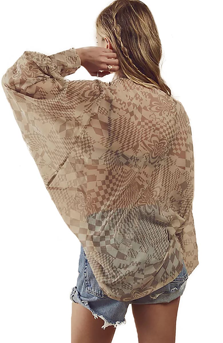 SAACHI Geometric Floral Sheer Tie Front Short Duster, Alternate, color, Taupe