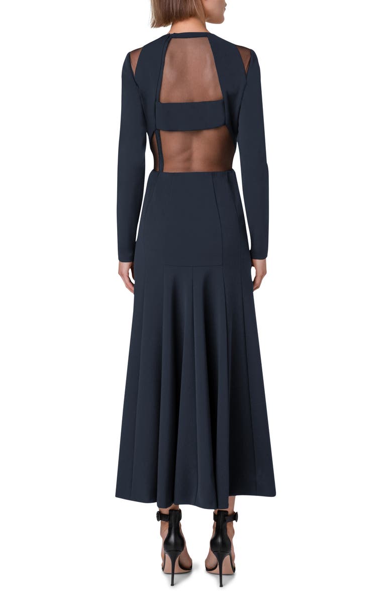 Akris Cutout Detail Long Sleeve Stretch Silk Midi Dress, Alternate, color, 179 Denim