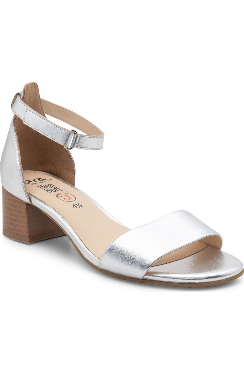 ara Pauline Block Heel Sandal, Main, color, Silver Metallic Calf