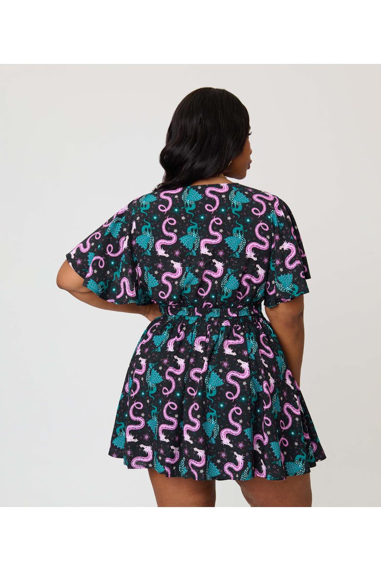 Plus Size 1960s Dottie Crop Top, Alternate, color, Black Dragon Print