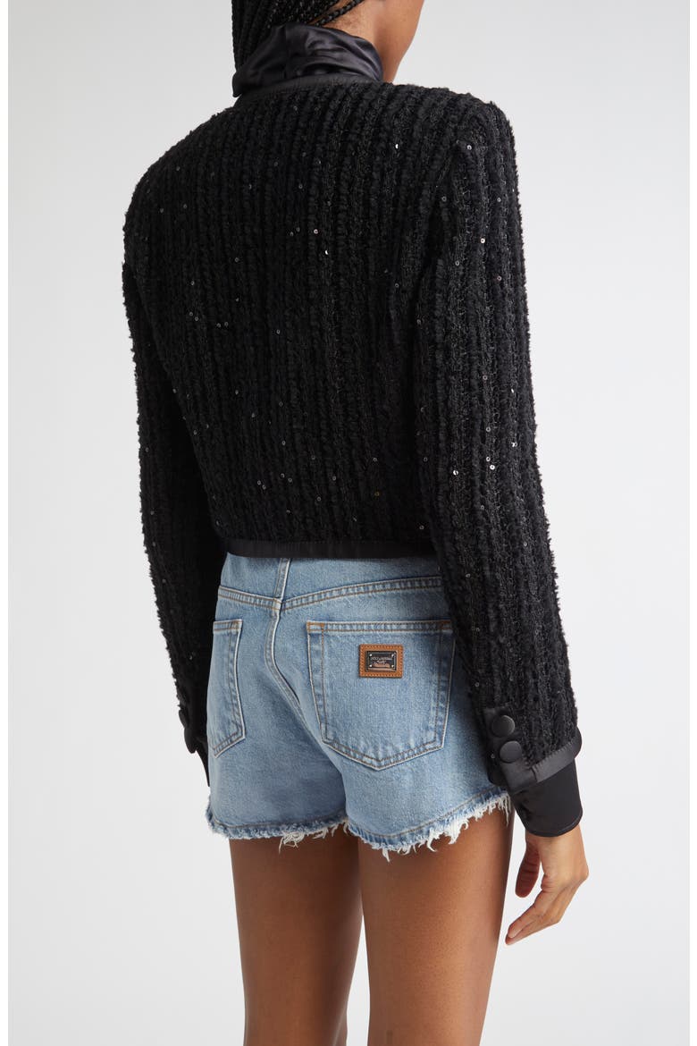 Sequin Bouclé Tweed Crop Jacket, Alternate, color, N0000 NERO
