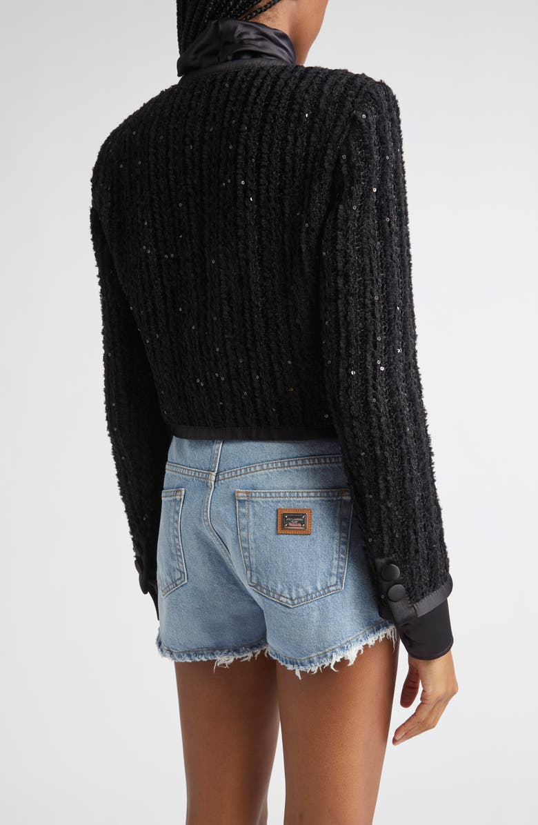 Dolce&Gabbana Sequin Bouclé Tweed Crop Jacket, Alternate, color, N0000 Nero