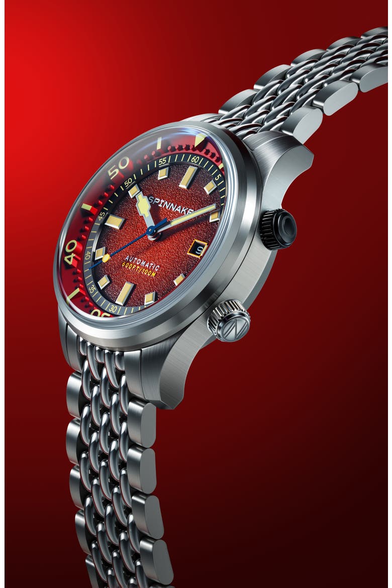 Bradner Automatic Bracelet Watch, 42mm, Alternate, color, RED
