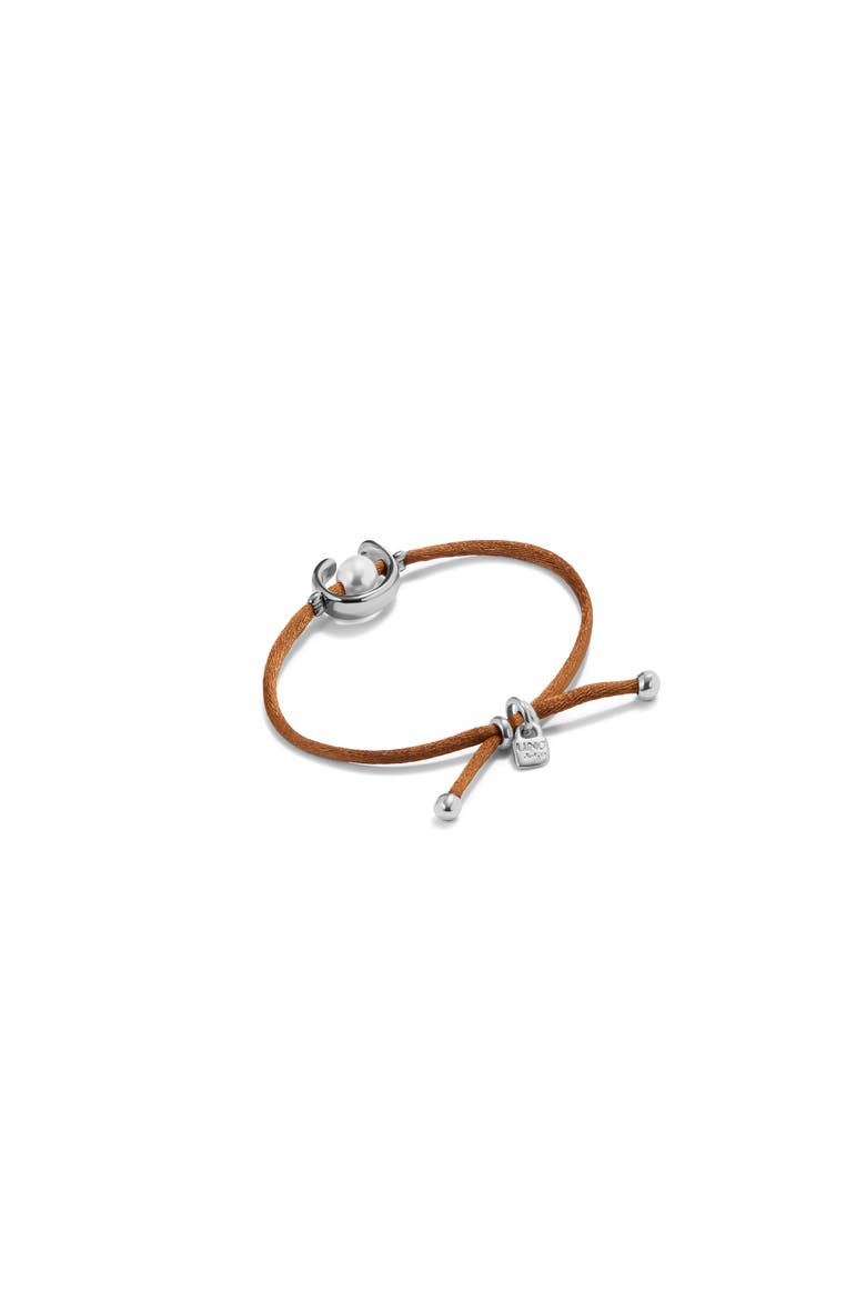 Brown Silk-Style Thread Bracelet with Pearl Shell, Alternate, color, Silver