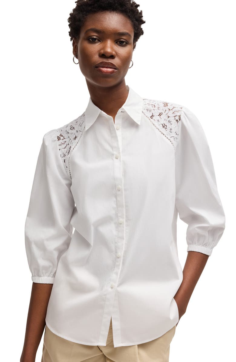 BOSS Orange Brenda Cotton Button-Up Shirt, Alternate, color, White