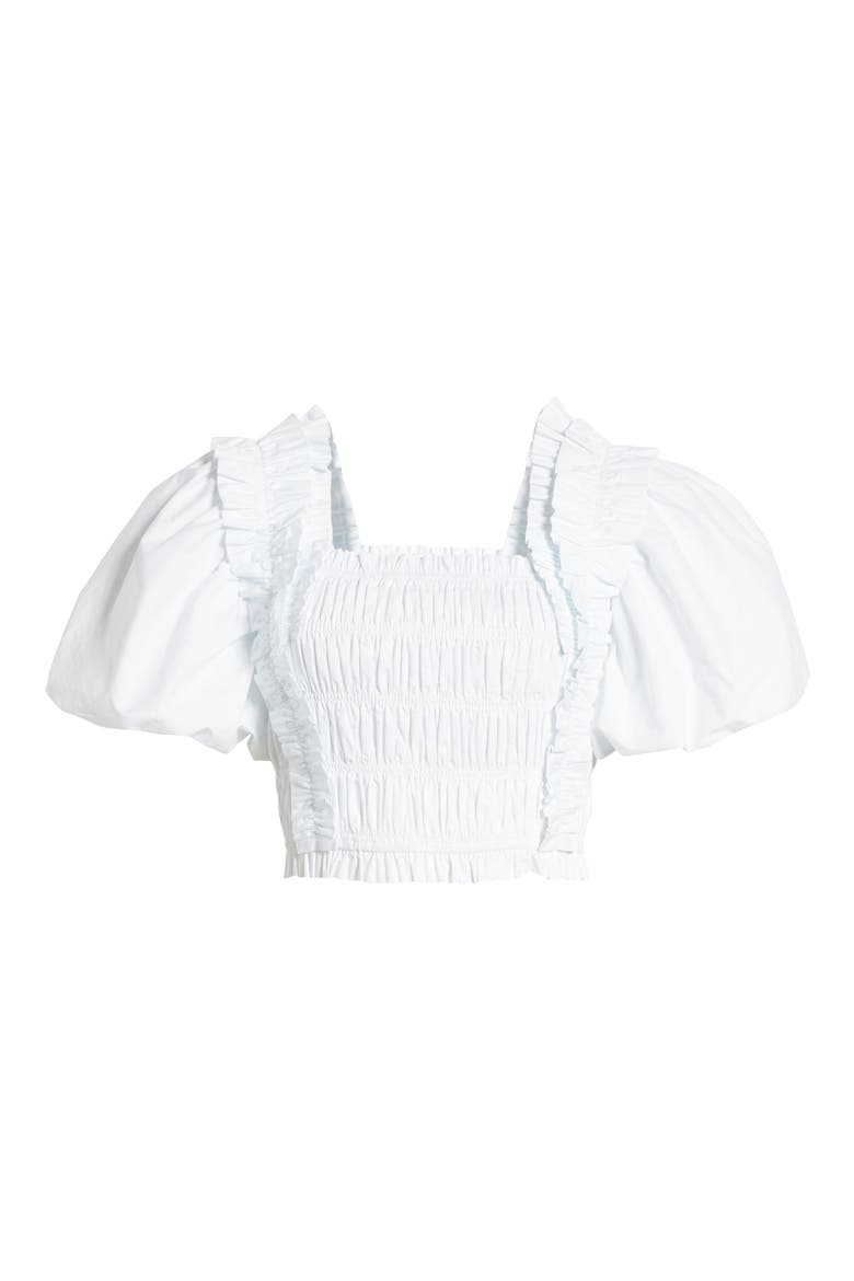 Smocked Puff Sleeve Crop Top, Alternate, color, WHITE