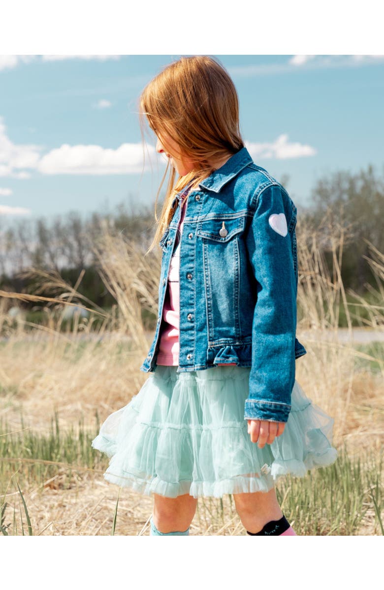 Deux par Deux Little Girl's Mesh Skirt With Frills Turquoise, Alternate, color, 