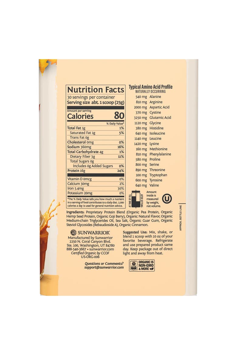 Organic Warrior Blend Pumpkin Spice Protein Powder, 750g Tub, Alternate, color, No Color