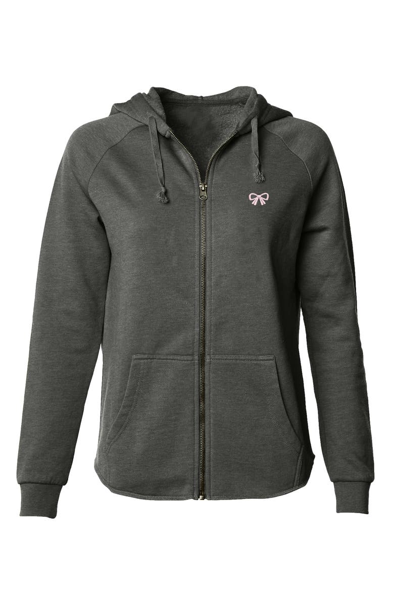 Bow Fleece Zip Hoodie, Main, color, Shadow