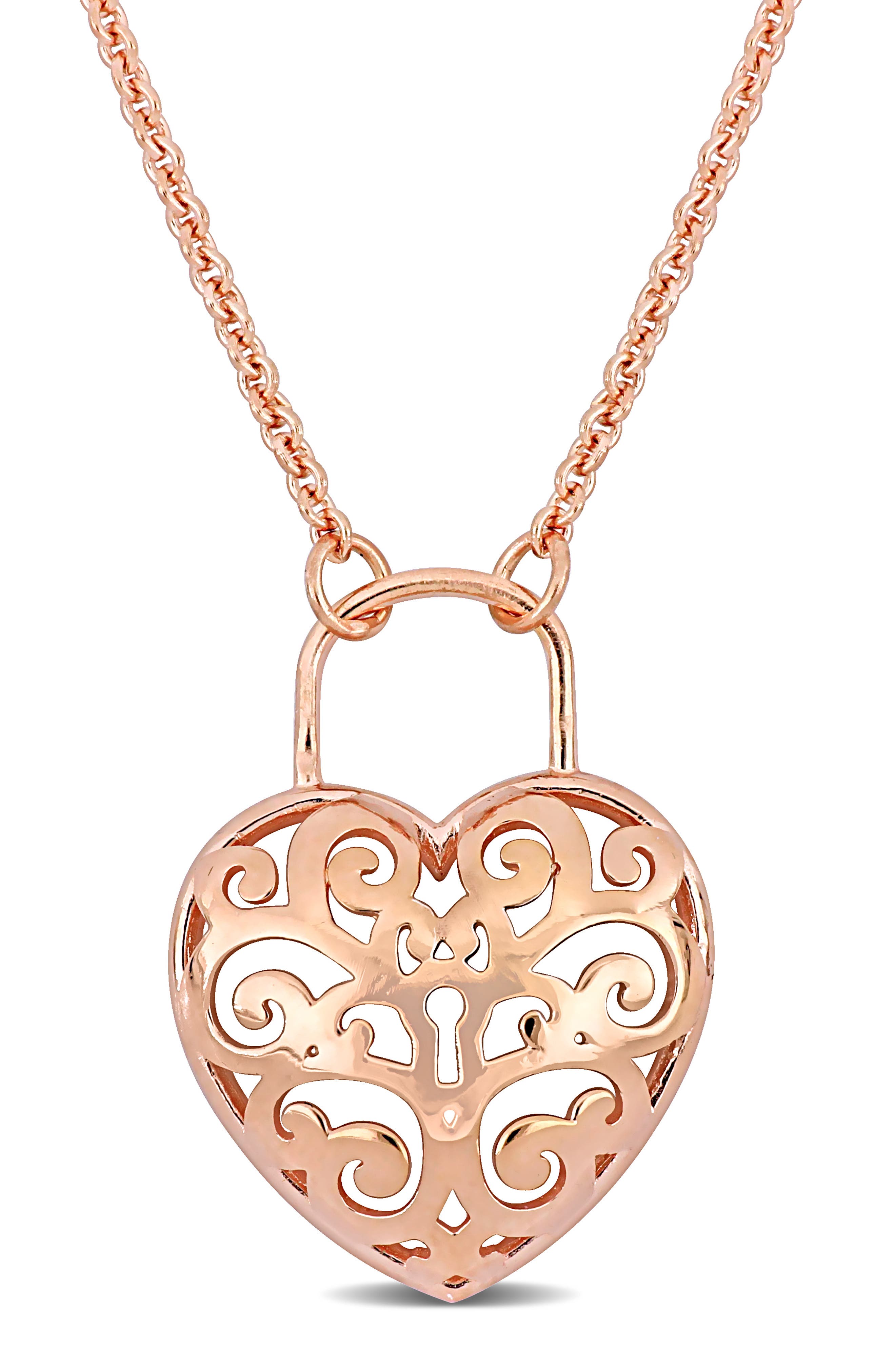 Heart Padlock Filigree Pendant Necklace