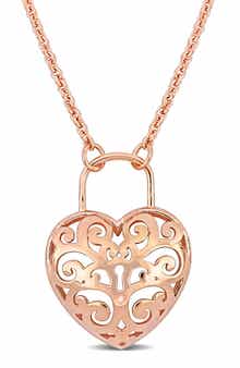 Heart Padlock Filigree Pendant Necklace