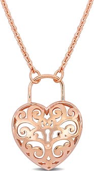 DELMAR Heart Padlock Filigree Pendant Necklace