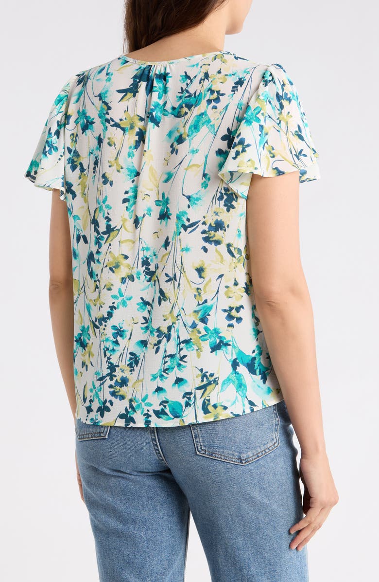 Renee C Floral Flutter Sleeve Top, Alternate, color, Green