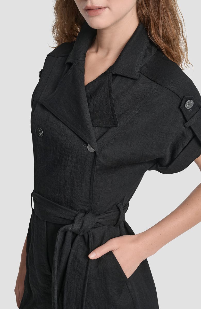 DKNY Twill Tie Waist Jumpsuit, Alternate, color, Black