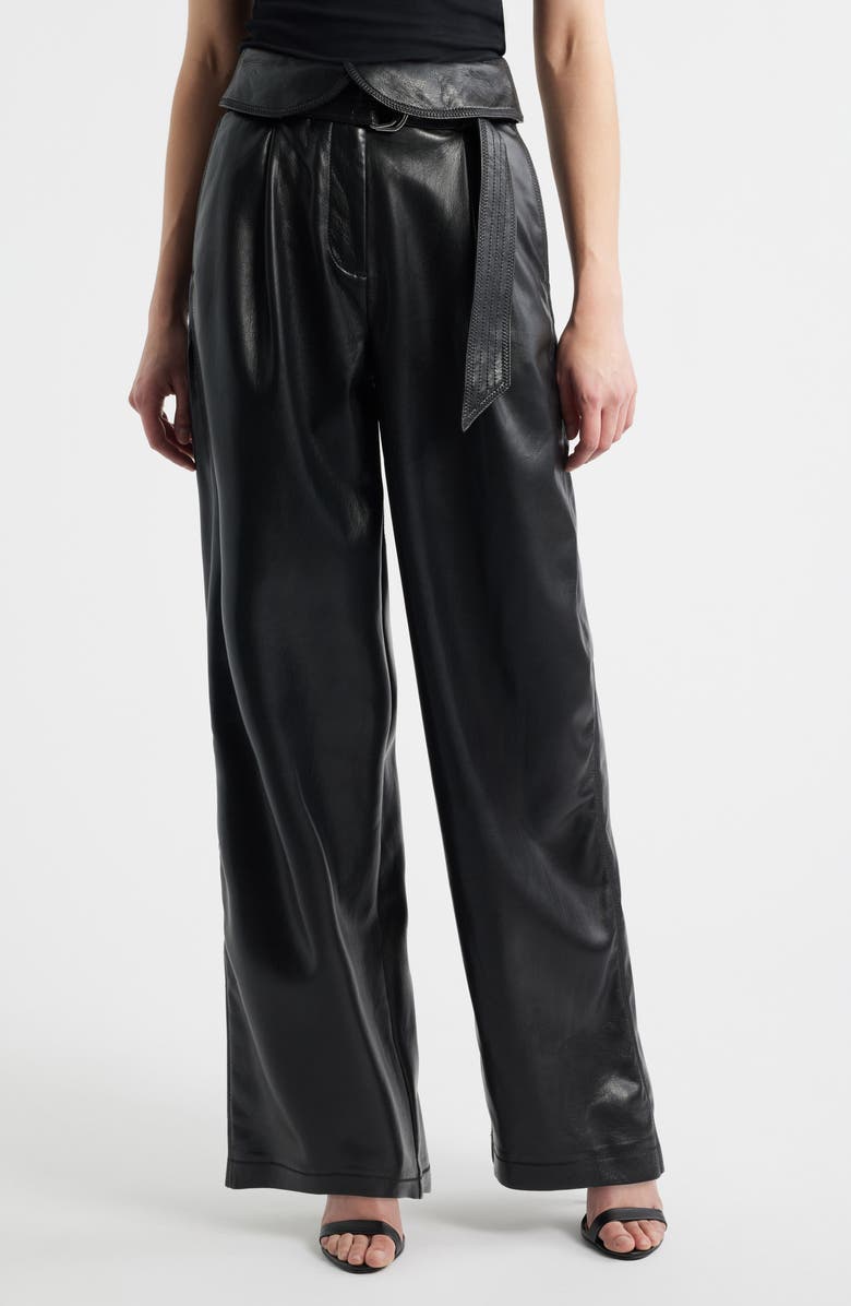 BOSS Orange Tadelena Belted Faux Leather Wide Leg Pants, Main, color, 