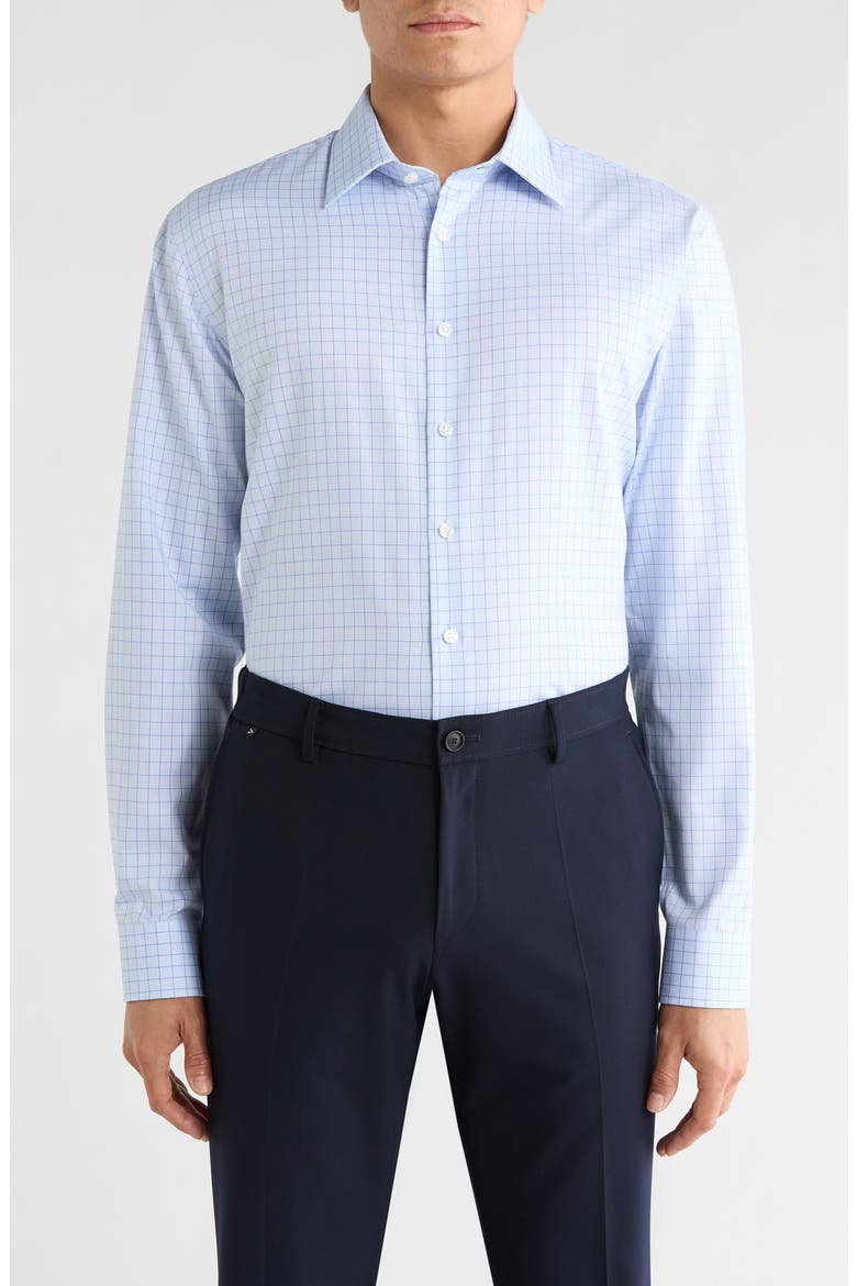Trim Fit Check Premium Non Iron Cotton Dress Shirt, Main, color, BLUE VALERIO GRID