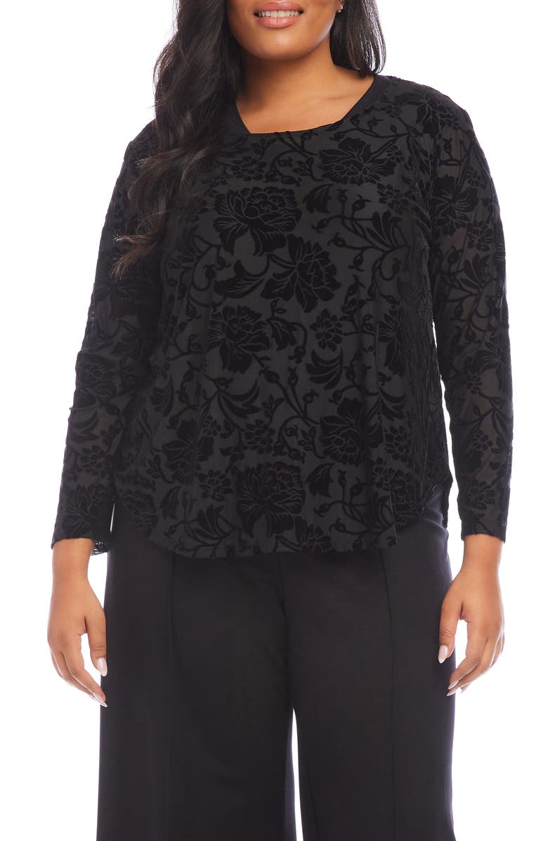 Karen Kane Floral Velvet Burnout Shirttail Top, Main, color, 