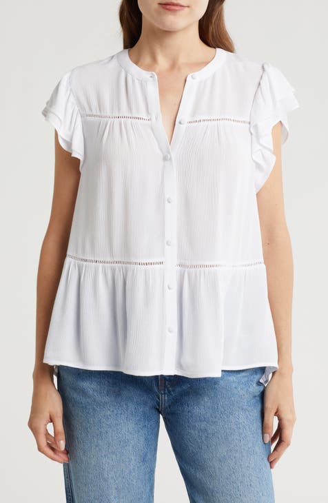 Flutter Sleeve Button-Up Shirt