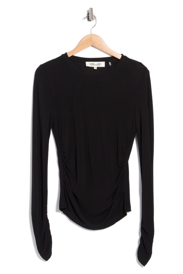 Ruched Long Sleeve Top, Main, color, BLACK
