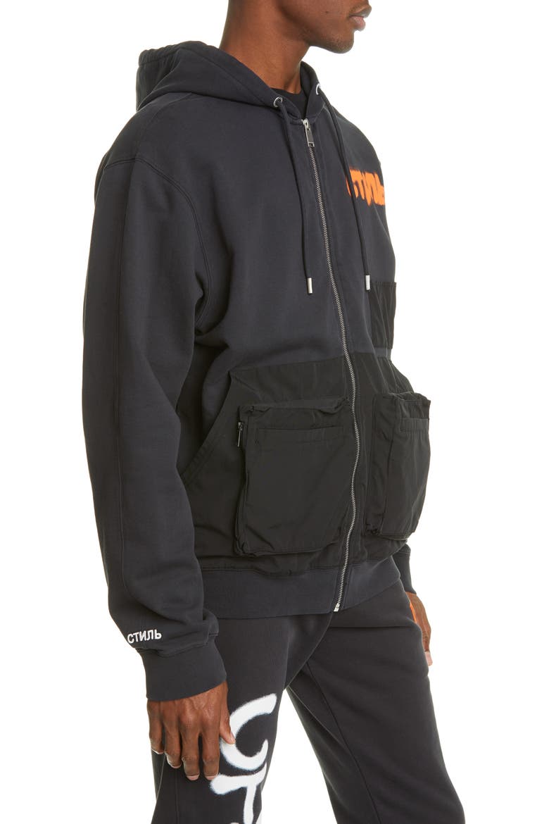 Contrast Pocket Zip Hoodie, Alternate, color, BLACK MULTI