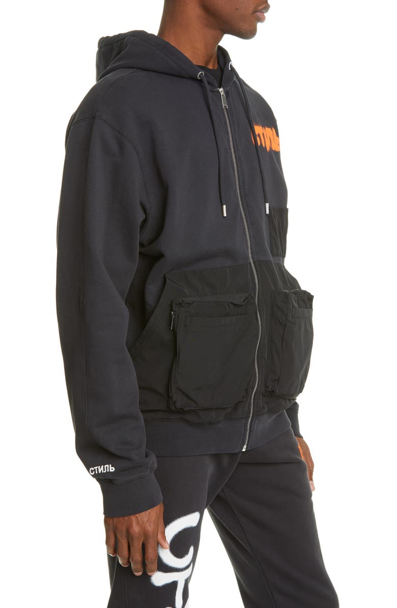 Heron Preston Contrast Pocket Zip Hoodie, Alternate, color, 