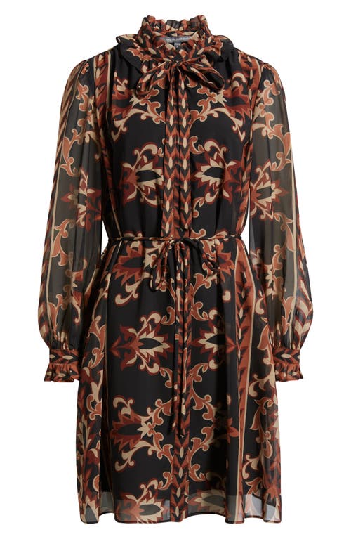 Julia Jordan Florentine Print Long Sleeve Tie Neck Shirtdress In Black