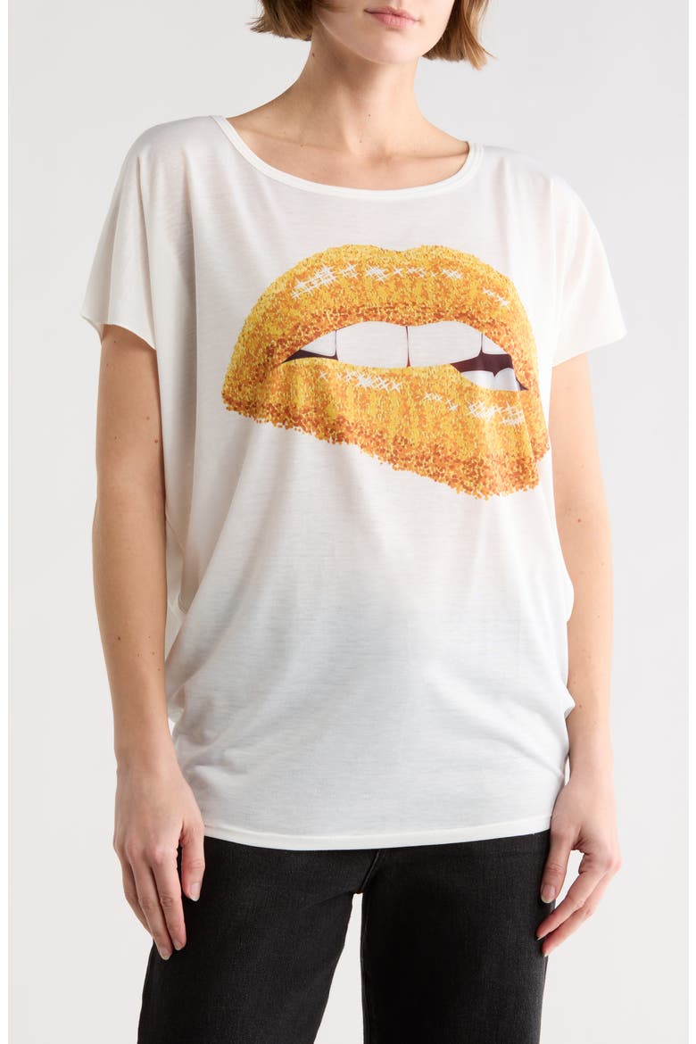 Woman Rose Cap Sleeve Graphic T-Shirt, Main, color, WHITE PRINT/ LIPS